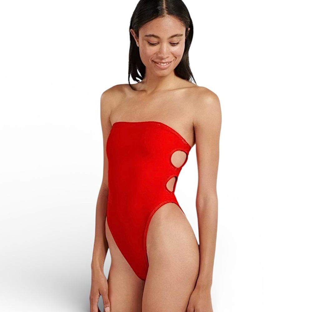 OOKIOH Sports Illustrated Red Cut Out One Piece Swim Suit Large NWOT